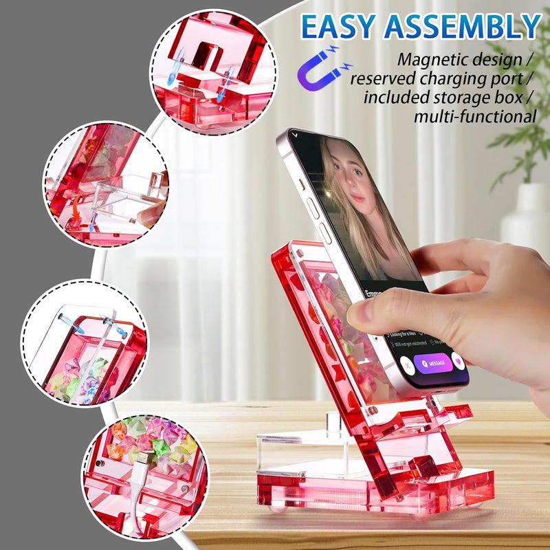 GDUSMCN Acrylic Phone Holder Firm，Phone Stand for Desk，Star Decorations and Not Easily Damaged，Office Accessories，Novel Design,Pink Black and Clear. (Pink) - Image 3